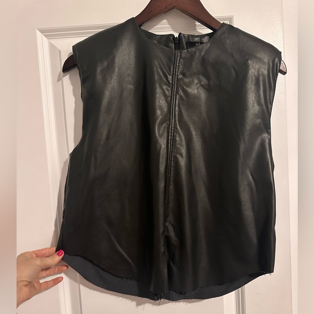 Like New!!!  Faux Leather Black muscle Tank with Shoulder Pads - Size Small